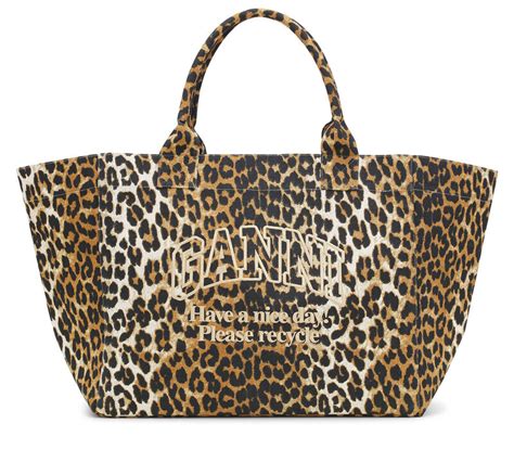 ganni leopard tote bag